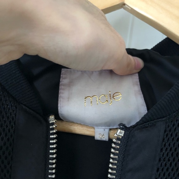 MAJE Elyana Mesh Black Bomber Jacket - Picture 2 of 14